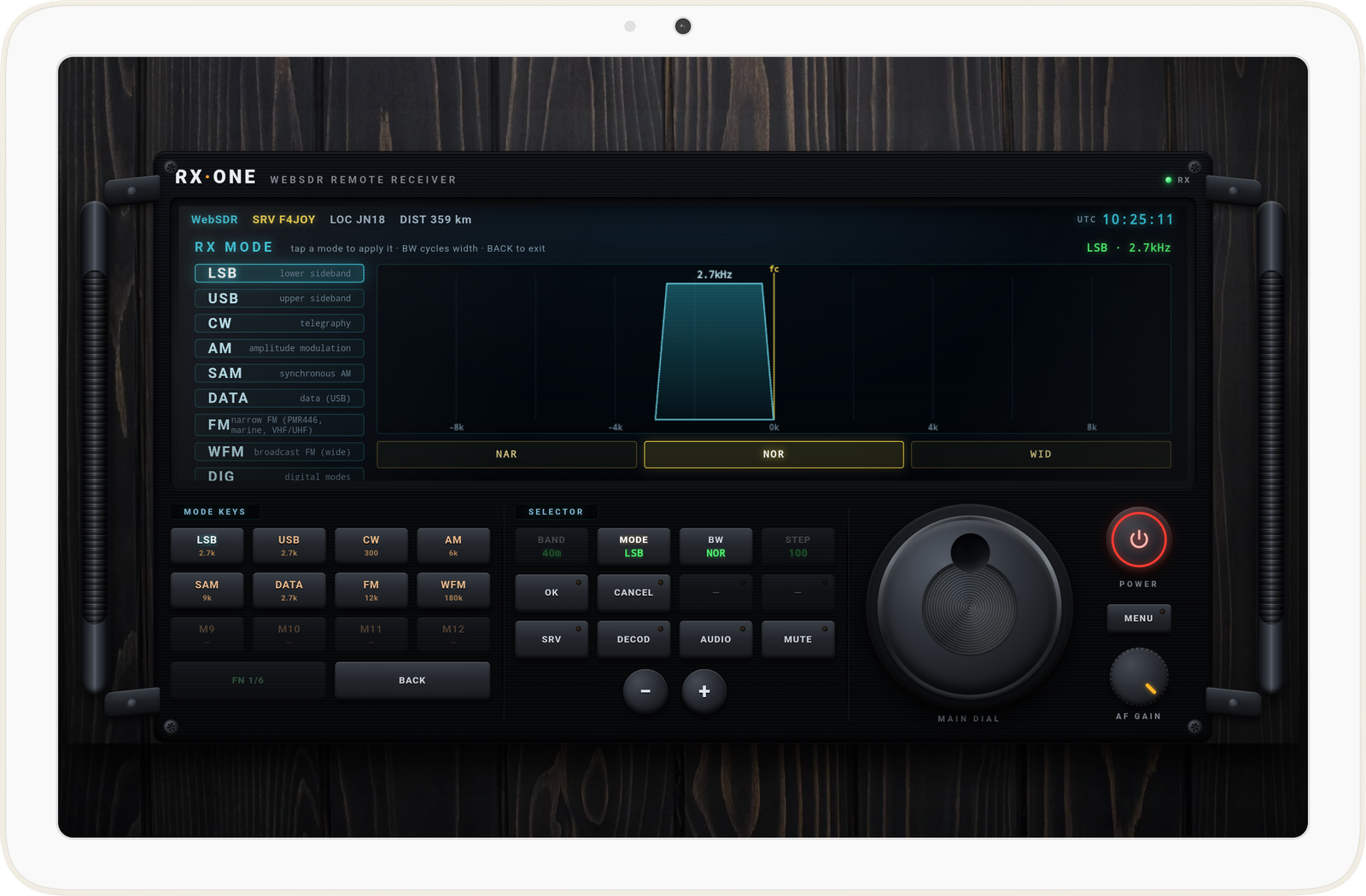 Mode selector with passband graph