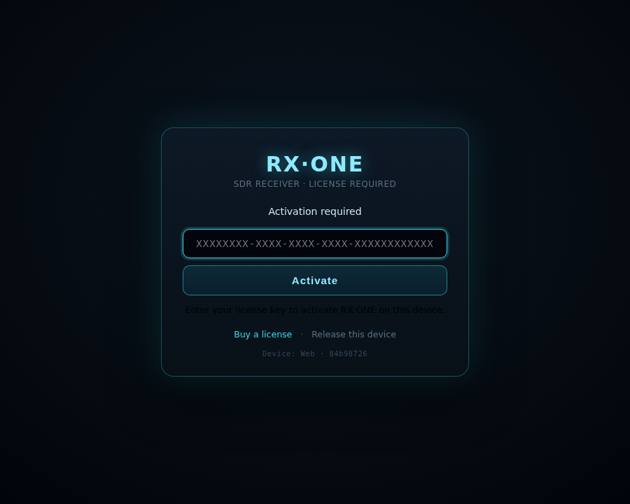 License activation screen